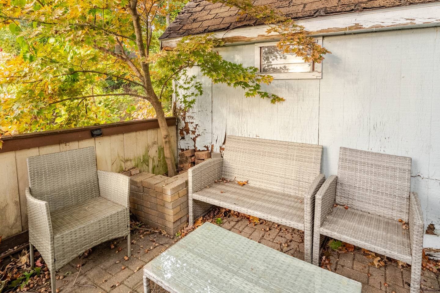 Patio with wicker lounge seating