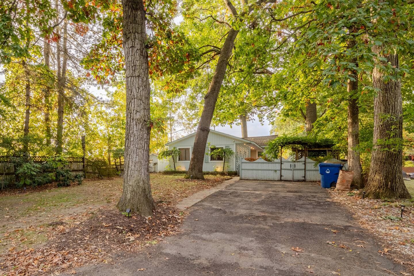 The home and driveway seen from the street