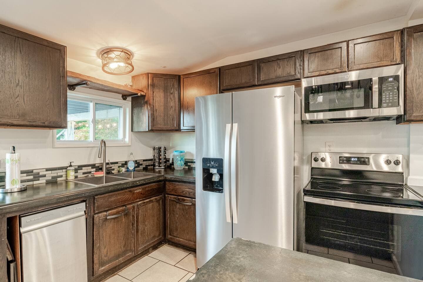 Kitchen with stainless steel appliances