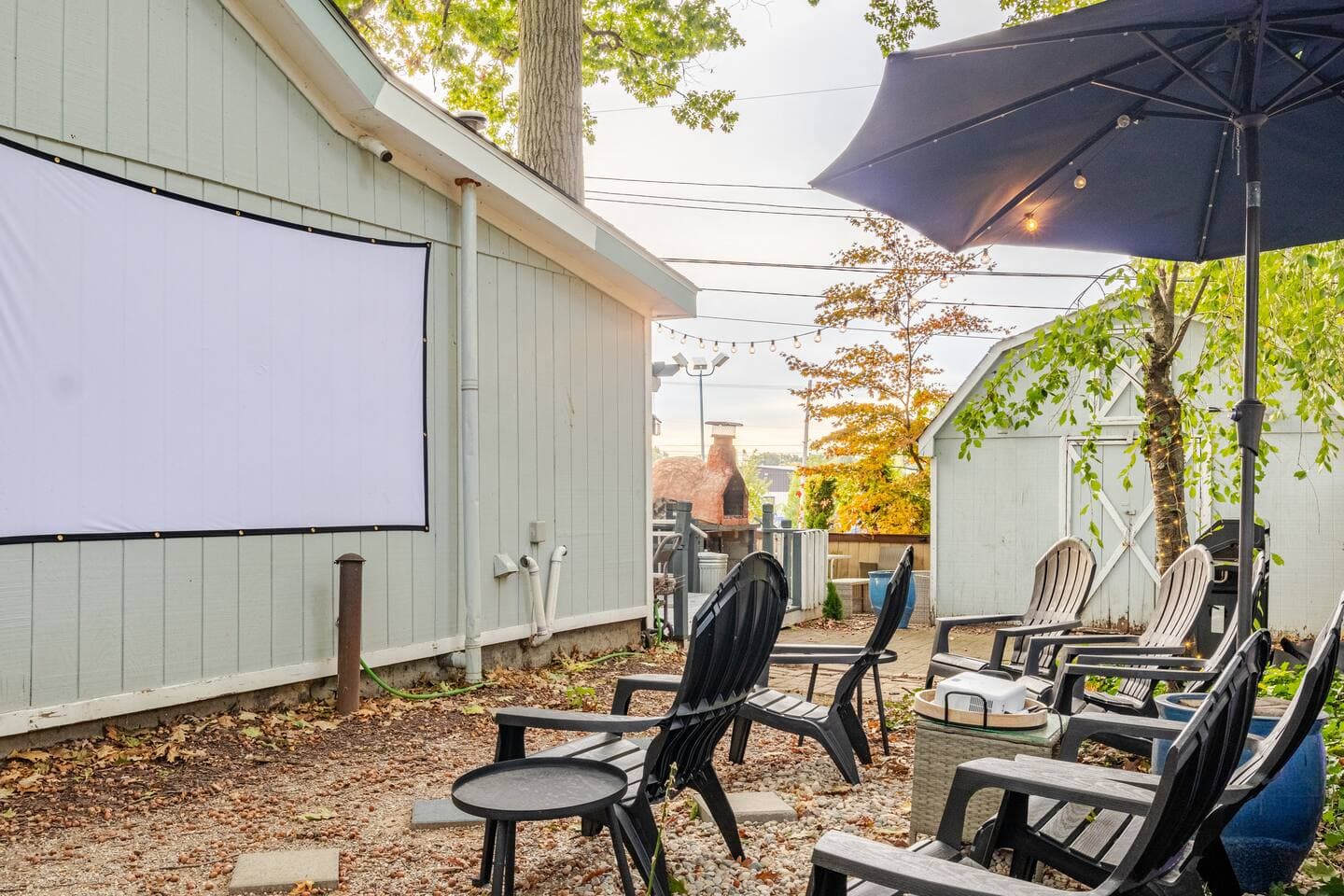 Outdoor movie theater with a big projector screen